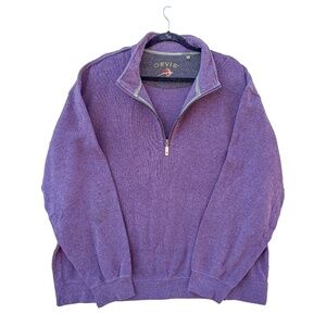 Orvis Purple Quarter Zip Sweater Size XL Cotton Soft Long Sleeve Collared